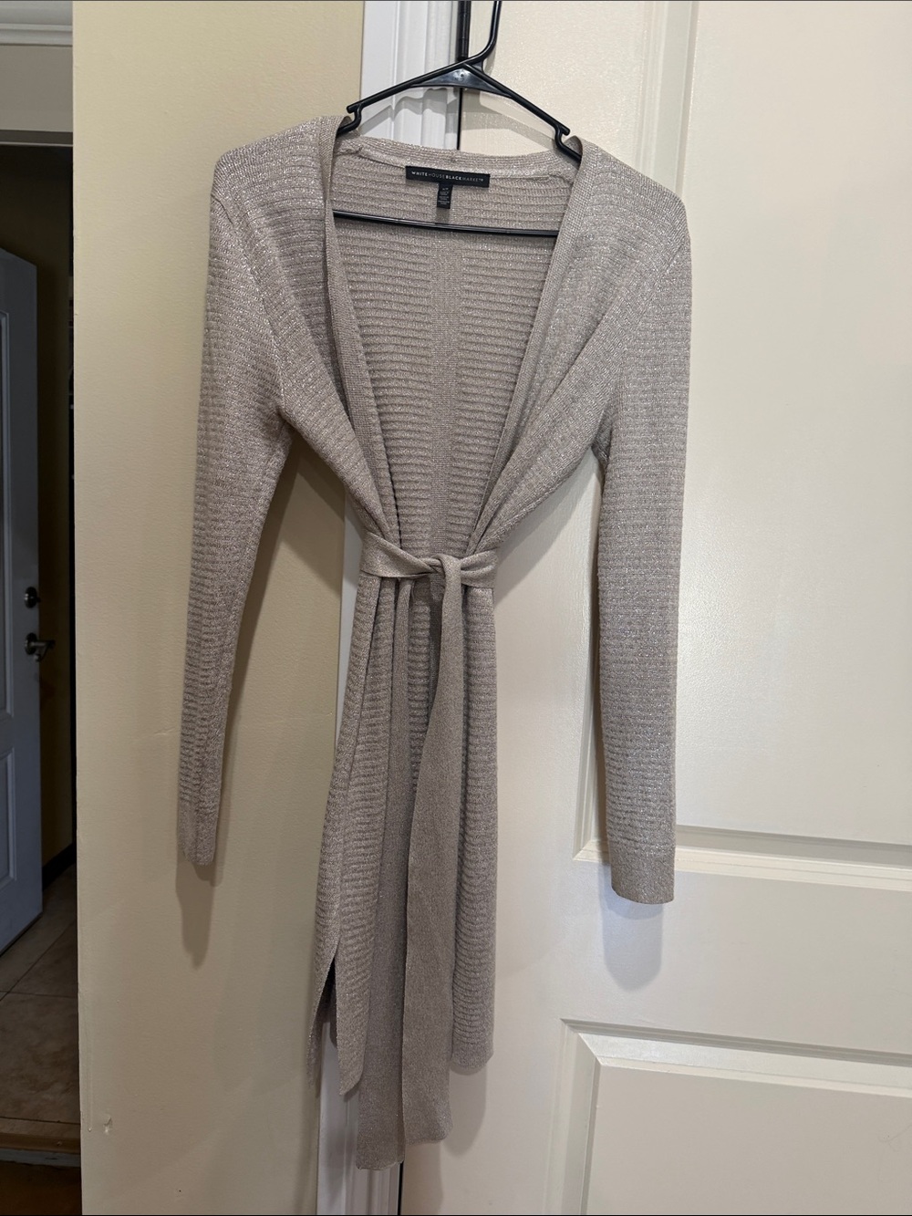 White House Black Market Taupe Tie-Waist Open-Front Sweater Cardigan